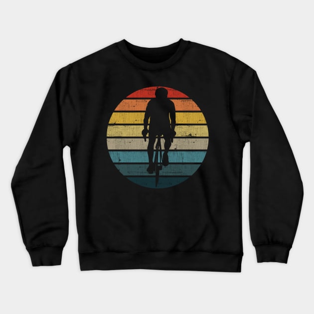 Bicyclist Silhouette On A Distressed Retro Sunset product Crewneck Sweatshirt by theodoros20